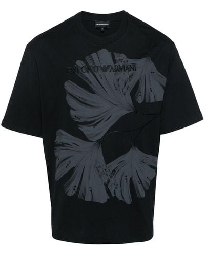 EA7 T-shirt en coton à logo brodé - Noir