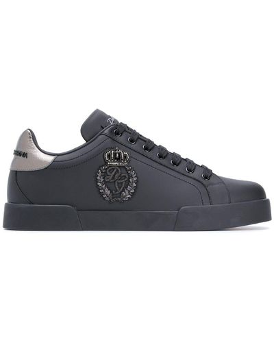 Dolce & Gabbana Portofino Crown-patch Leather Sneakers - Black