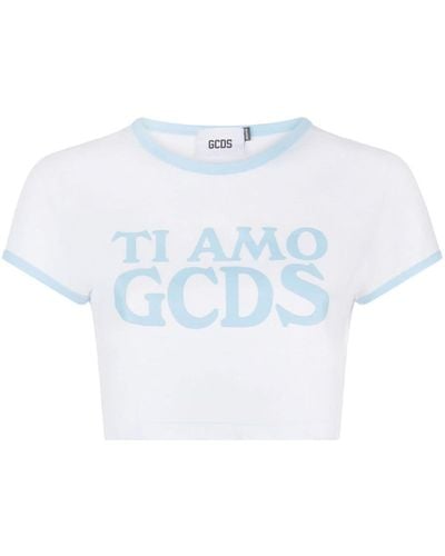 Gcds Ti Amo Cropped-T-Shirt - Blau