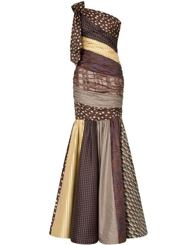 Moschino Patchwork-design One-shoulder Dress - Brown