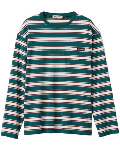 Miu Miu Striped Cotton T-shirt - Green