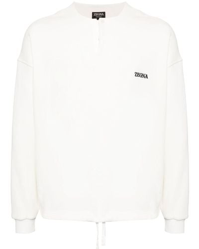 ZEGNA Logo-embroidered Cotton-blend Sweatshirt - White