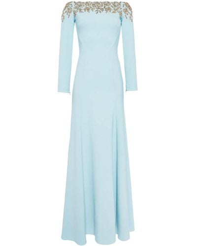 Jenny Packham Robe longue à ornements en cristal - Bleu