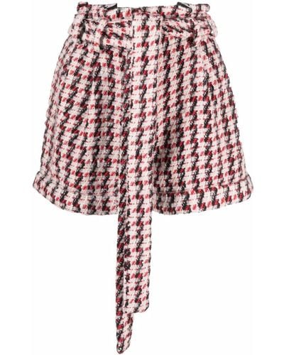 Amen Houndstooth Pattern Tweed Shorts - Red