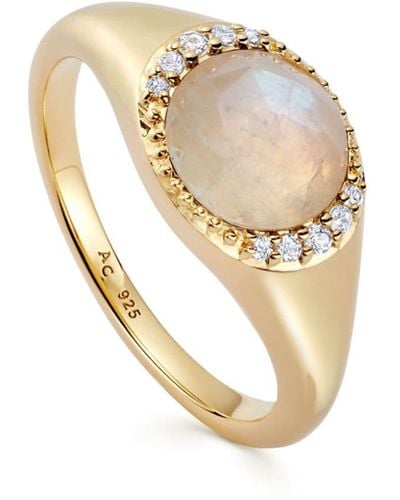 Astley Clarke 18kt Gold Vermeil Luna Moonstone Signet Ring - White