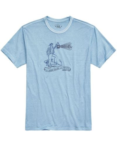 RRL T-shirt en coton à imprimé graphique - Bleu