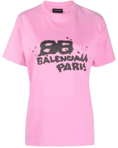 Balenciaga Logo-print Cotton T-shirt - Pink