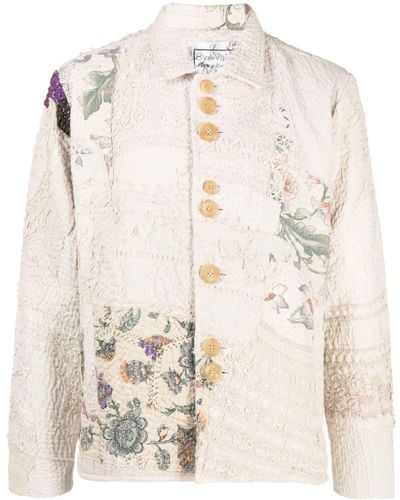 By Walid Embroidered-patchwork Cotton Shirt Jacket - Natural