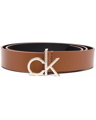 Calvin Klein Logo-plaque Leather Belt - Brown