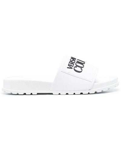 Versace Embossed-logo Slides - White