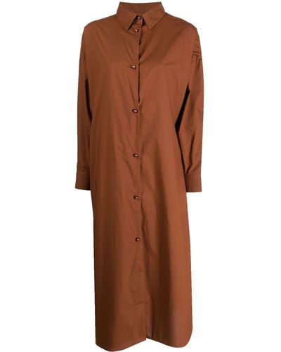 Baserange Midi Cotton Shirt Dress - Brown