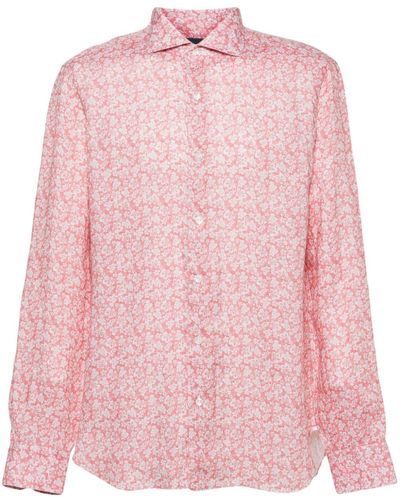 Barba Napoli Floral-print Linen Shirt - Pink