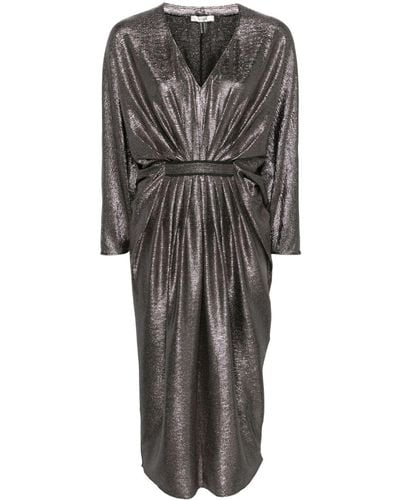 Nissa Shimmer Pleated Midi Dress - Black