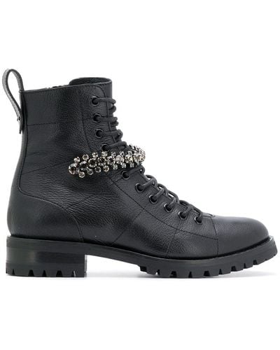 Jimmy Choo Cruz Crystal Leather Combat Boots - Black