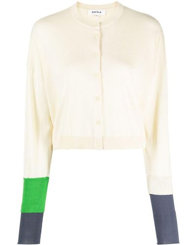 Enfold Colour-block Fine-knit Cardigan - White