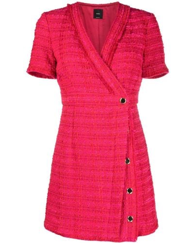 Pinko V-neck Tweed Dress - Pink