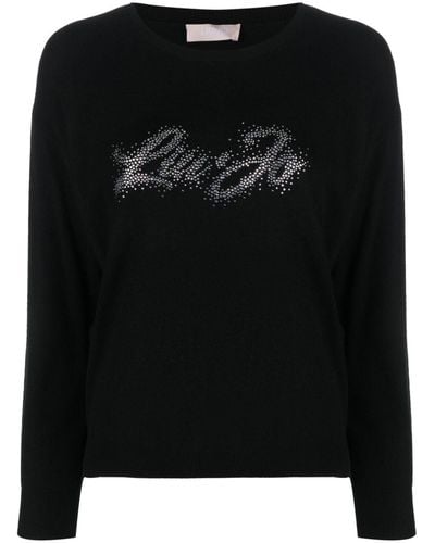 Liu Jo Logo-rhinestone Long-sleeve Sweater - Black