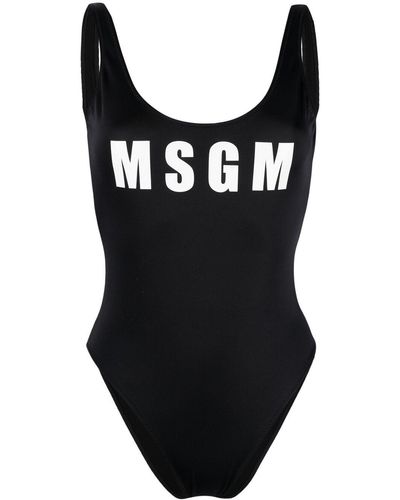 MSGM Badeanzug mit Logo-Print - Schwarz