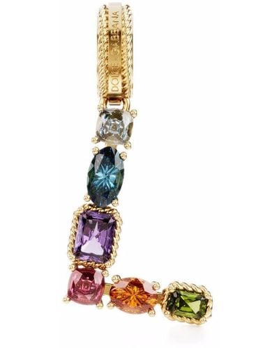 Dolce & Gabbana Rainbow Alphabet L 18kt Yellow Gold Multi-stone Pendant - Metallic