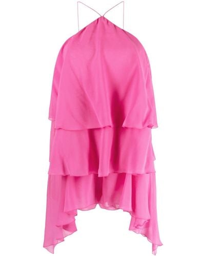 ANDAMANE Malena Ruffled Silk Playsuit - Pink