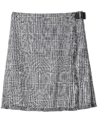 Burberry Plaid-check Fringed Miniskirt - Gray