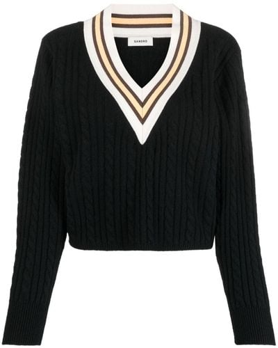 Sandro V-neck Wool-blend Sweater - Black
