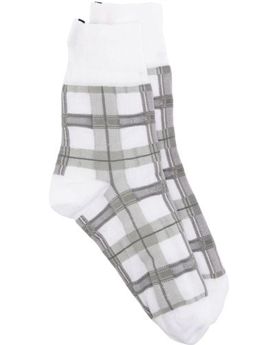 Thom Browne Check-jacquard Cotton Socks - White