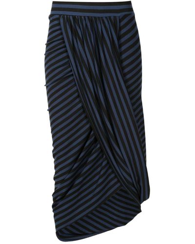 UMA | Raquel Davidowicz Striped Draped Midi Skirt - Blue