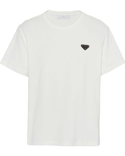 Prada T-Shirt aus Frottee mit Triangel-Logo - Weiß