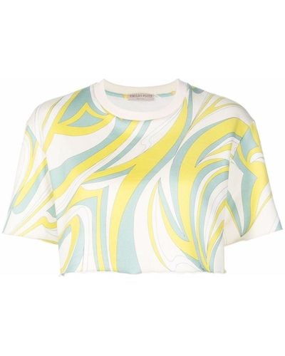 Emilio Pucci Nuages-print Cropped T-shirt - Green