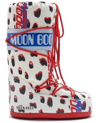 Moon Boot Icon Retrobiker Stiefel mit Dalmatiner-Print - Rot