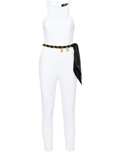 Elisabetta Franchi Cropped-Jumpsuit mit Gürtel - Weiß