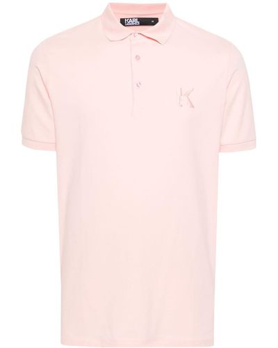 Karl Lagerfeld Logo-embroidered Jersey Polo Shirt - Pink
