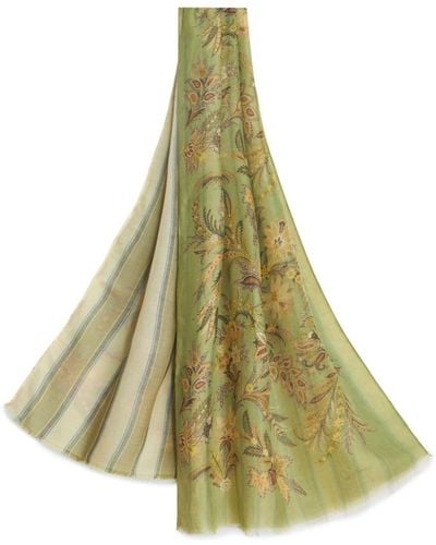 Etro Floral-print Striped Scarf - Green