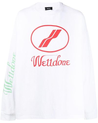 we11done Langarmshirt mit Logo-Print - Weiß