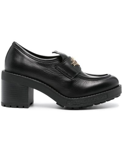 Love Moschino Logo-lettering leather loafers - Nero