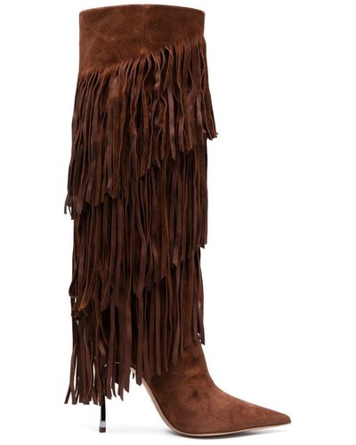 Casadei Cassidy 110mm Fringed Suede Boots - Brown