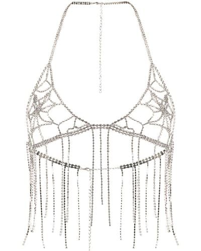 Loulou X Lit Appeal Crystal-embellished Triangle-cup Top - White