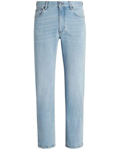 Zegna Bleached-effect Slim-fit Jeans - Blue