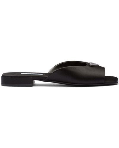 Prada Flat Satin Sandals - Black