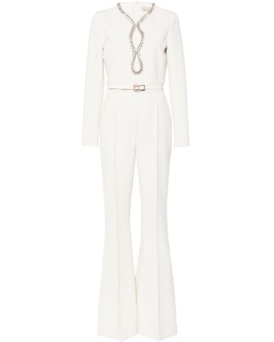 Elie Saab Crystal-Embellished Belted Jumpsuit - White