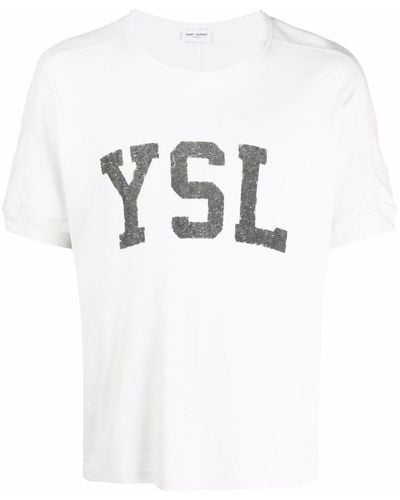 Saint Laurent T-shirt Met Logoprint - Naturel
