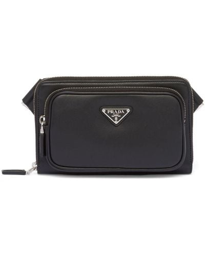 Prada Logo-plaque Leather Shoulder Bag - Black