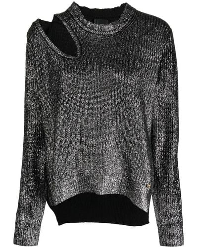 Pinko Cut-out Metallic-ribbed Sweater - Black