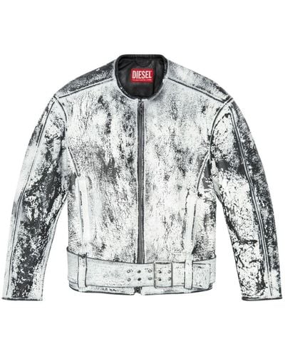 DIESEL L-margy Distressed Leather Jacket - White