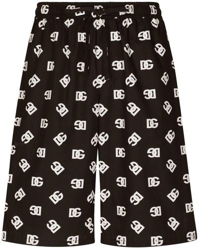 Dolce & Gabbana Bermudas de chándal en algodón con estampado DG Monogram - Negro