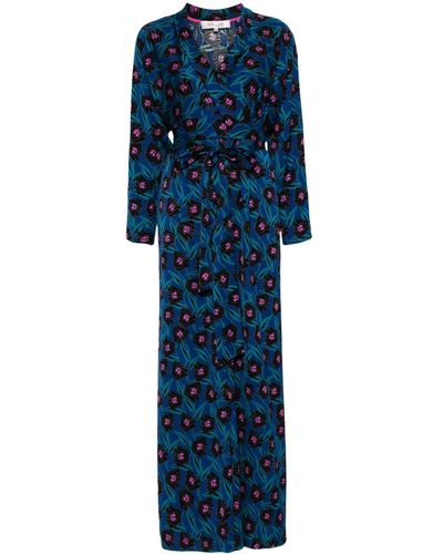 Diane von Furstenberg Robe portefeuille à fleurs - Bleu