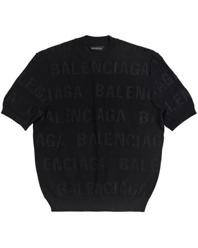 Balenciaga Top corto con logo bordado - Negro