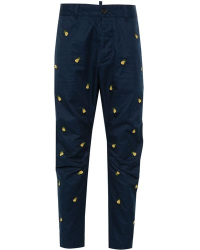 DSquared² Pineapple-embroidered Tapered Trousers - Blue