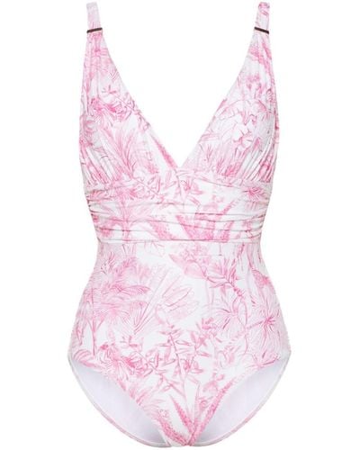 Melissa Odabash Floral V-neck Swimsuit - Pink